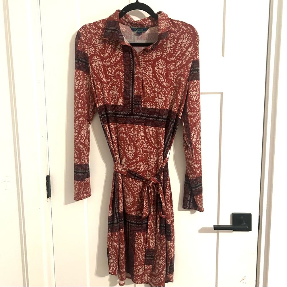 C. Wonder Red and Black Paisley Long Sleeve Dress